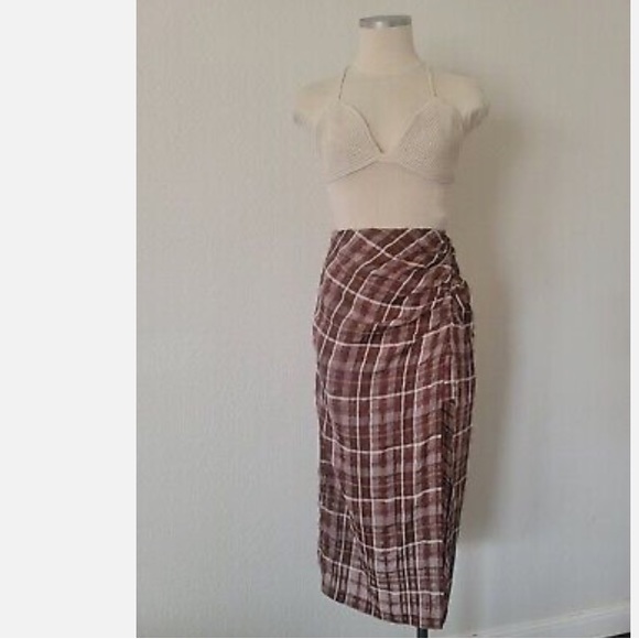 Zara burgundy Plaid Slit Midi Skirt - Picture 6 of 9